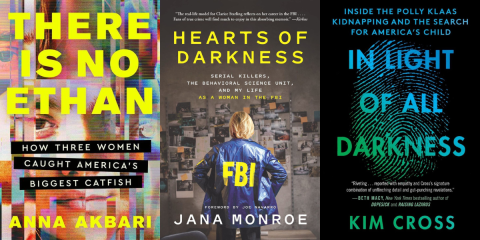 Three book covers of true crime women written books.