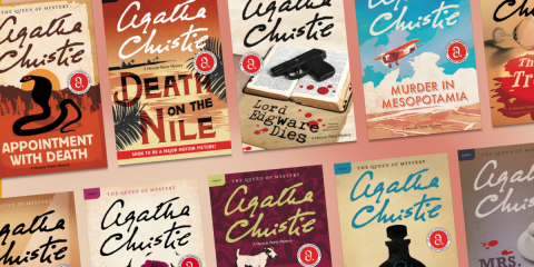 Book covers of Agatha Christie mystery books.