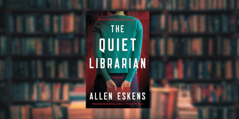 The Quiet Librarian by Allen Eskens Excerpt - cover of book with woman holding a book behind her back