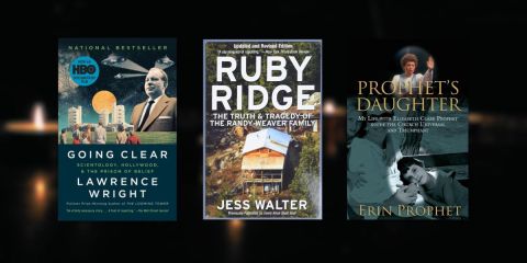 5 Books That WIll Make You Rethink Cults books about cults over a blurred image of candles