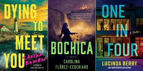 New mysteries and thrillers: Dying to Meet You, Bochica, One in Four book covers